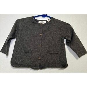 Zara Knitwear Baby Cardigan Dark Gray Buttons Pockets Size 6-9 Months